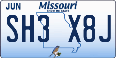 MO license plate SH3X8J