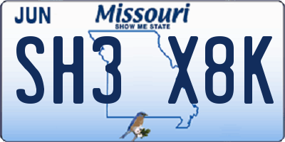 MO license plate SH3X8K