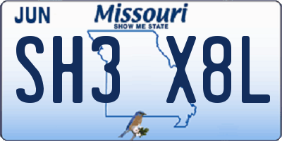 MO license plate SH3X8L