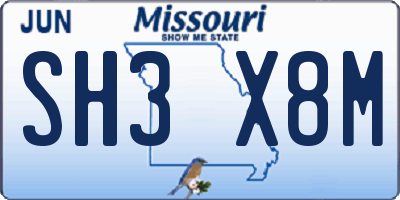 MO license plate SH3X8M