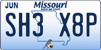 MO license plate SH3X8P