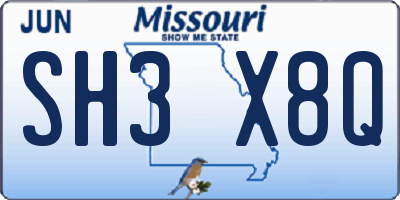 MO license plate SH3X8Q