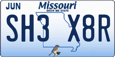 MO license plate SH3X8R
