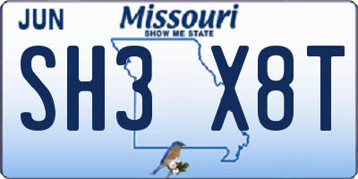 MO license plate SH3X8T