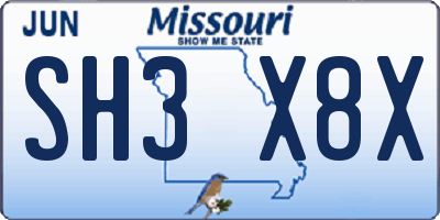 MO license plate SH3X8X