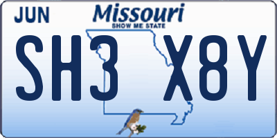 MO license plate SH3X8Y