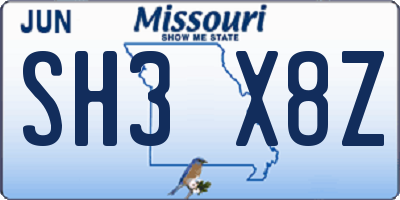 MO license plate SH3X8Z