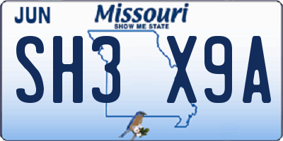 MO license plate SH3X9A