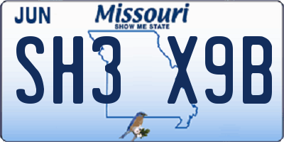 MO license plate SH3X9B