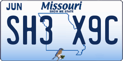 MO license plate SH3X9C