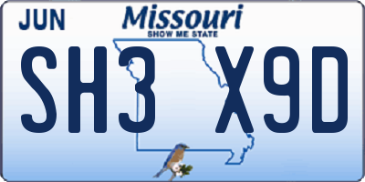MO license plate SH3X9D
