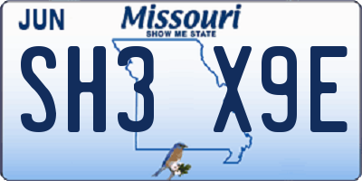 MO license plate SH3X9E