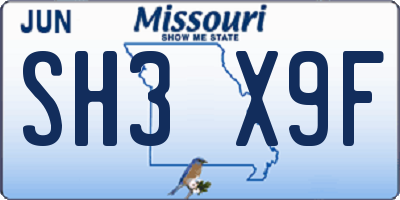 MO license plate SH3X9F