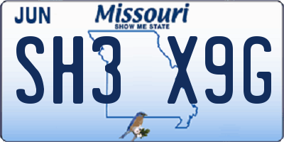 MO license plate SH3X9G