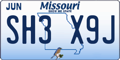MO license plate SH3X9J