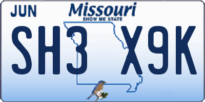 MO license plate SH3X9K