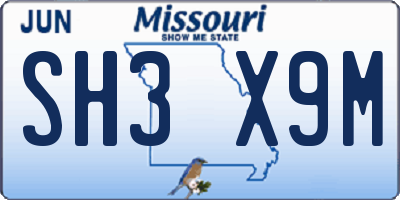 MO license plate SH3X9M