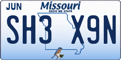 MO license plate SH3X9N