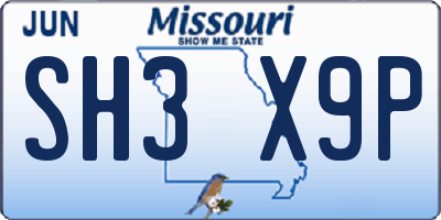 MO license plate SH3X9P