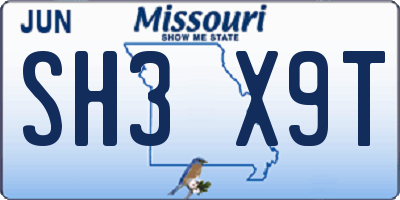 MO license plate SH3X9T