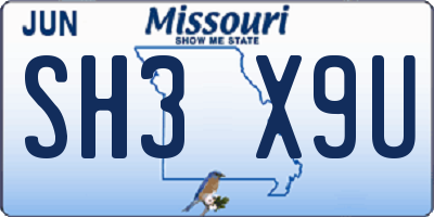 MO license plate SH3X9U