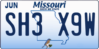 MO license plate SH3X9W