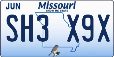 MO license plate SH3X9X