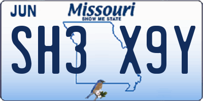 MO license plate SH3X9Y