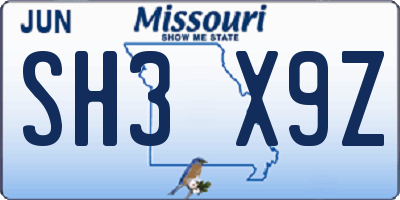 MO license plate SH3X9Z