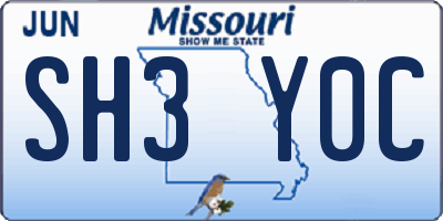 MO license plate SH3Y0C