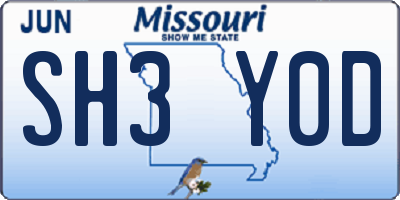 MO license plate SH3Y0D