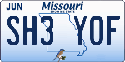 MO license plate SH3Y0F