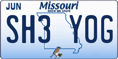 MO license plate SH3Y0G