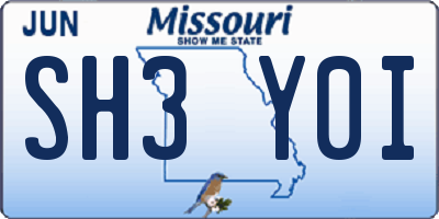 MO license plate SH3Y0I