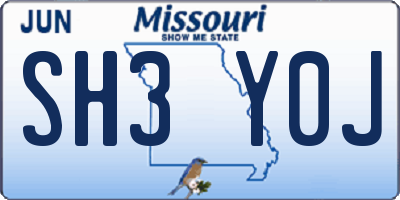 MO license plate SH3Y0J