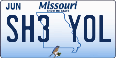 MO license plate SH3Y0L