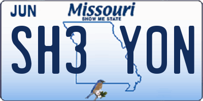 MO license plate SH3Y0N