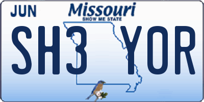 MO license plate SH3Y0R