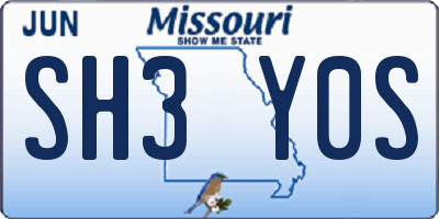 MO license plate SH3Y0S
