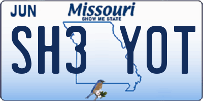 MO license plate SH3Y0T