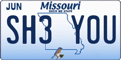 MO license plate SH3Y0U
