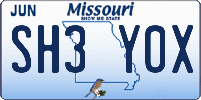 MO license plate SH3Y0X