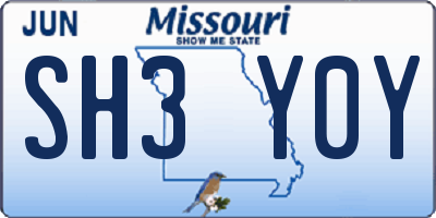 MO license plate SH3Y0Y