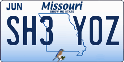 MO license plate SH3Y0Z