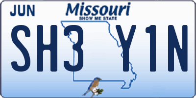 MO license plate SH3Y1N