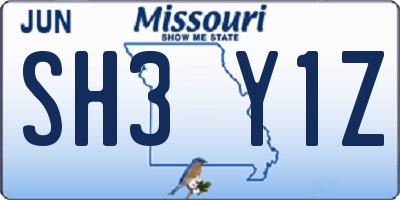 MO license plate SH3Y1Z