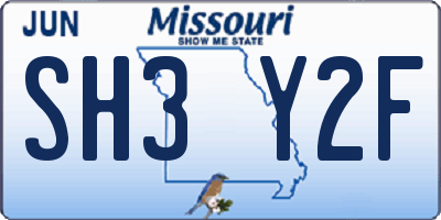 MO license plate SH3Y2F