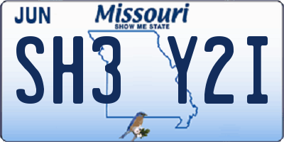 MO license plate SH3Y2I