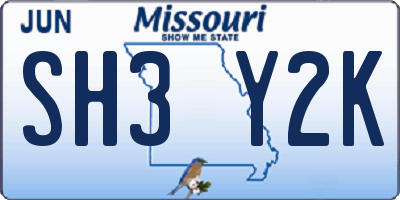 MO license plate SH3Y2K