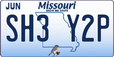 MO license plate SH3Y2P